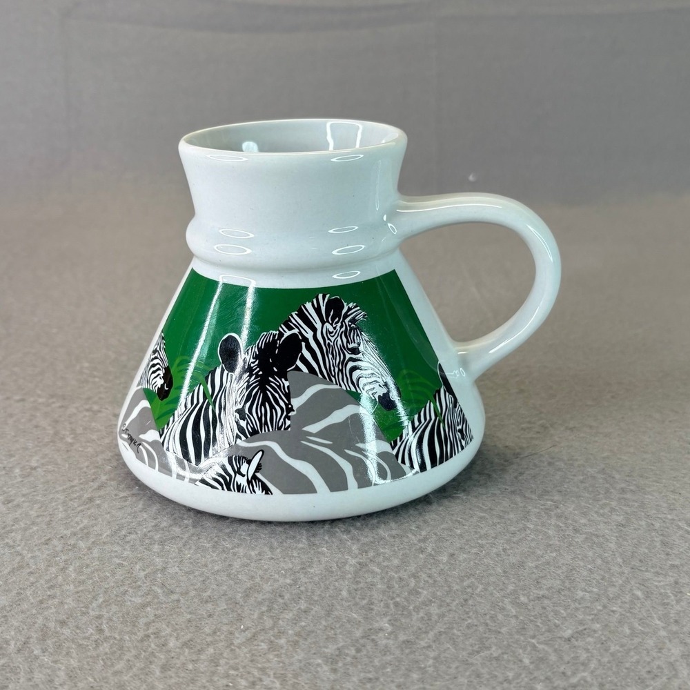 Vtg 90s Otagiri Coffee Travel Mug Zebras "Stripers" Artist T Taylor Non Spill